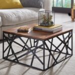 Solid Wood Coffee Table With Puzzle Iron Base